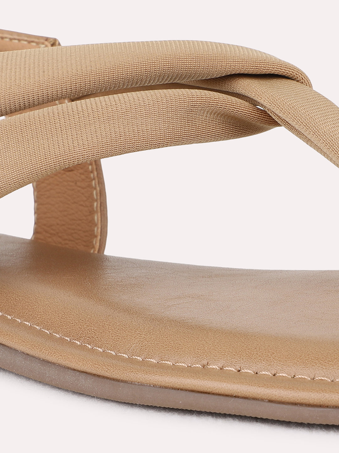 Womens Tan Casual Solid T-Strap Flat Sandals