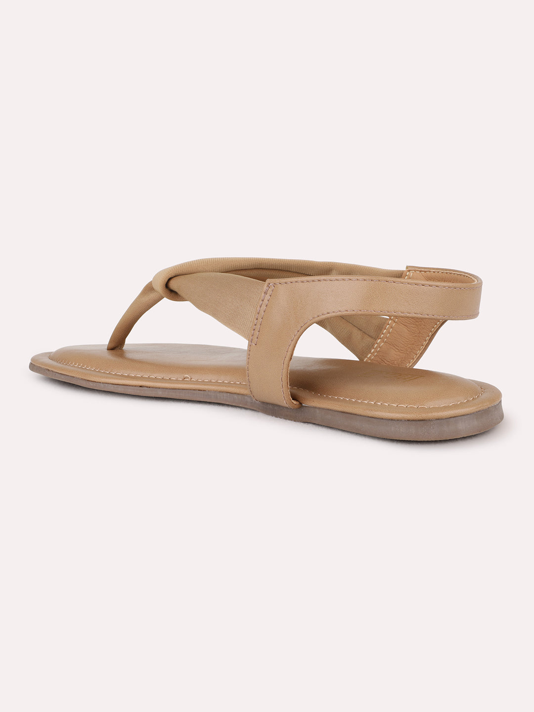 Womens Tan Casual Solid T-Strap Flat Sandals