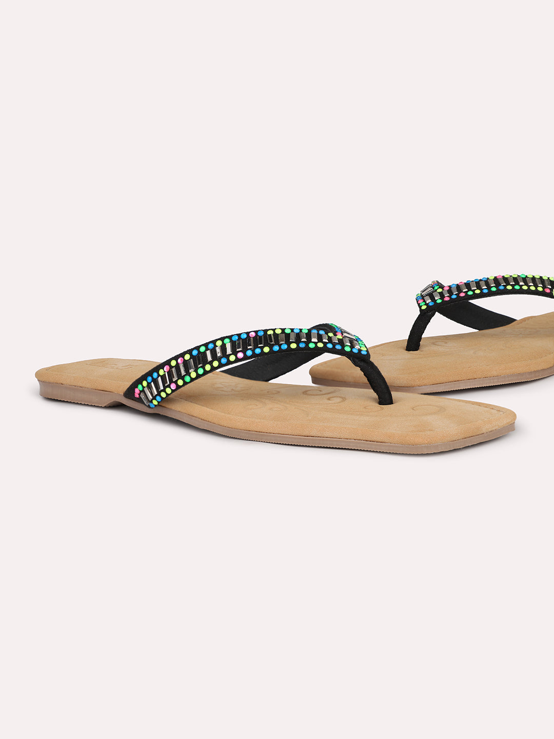 Women Black Multicoloured-Toned Open Toe Flats