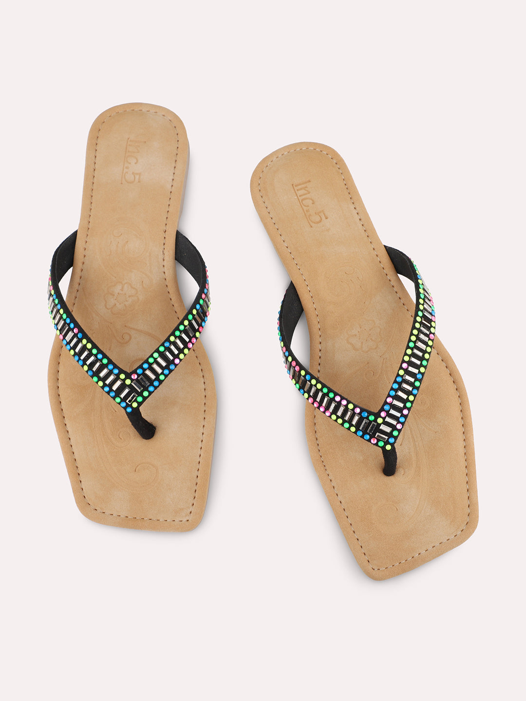 Women Black Multicoloured-Toned Open Toe Flats