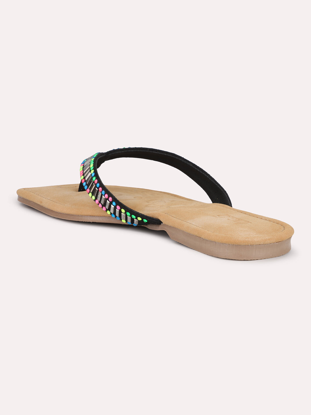 Women Black Multicoloured-Toned Open Toe Flats