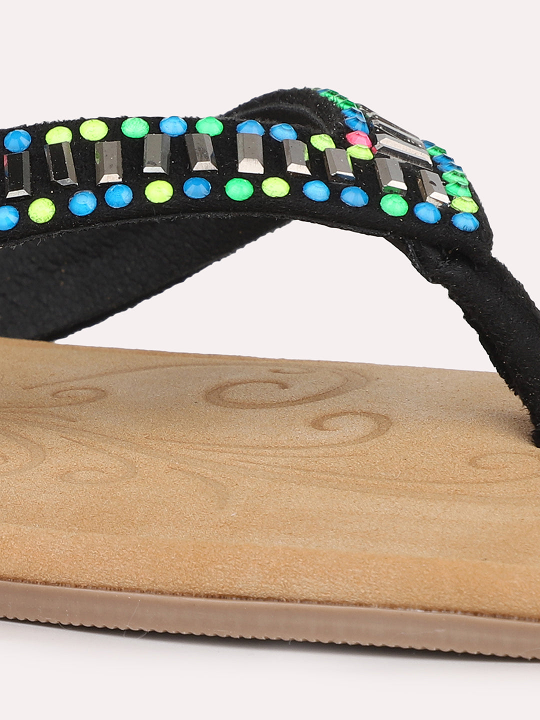 Women Black Multicoloured-Toned Open Toe Flats