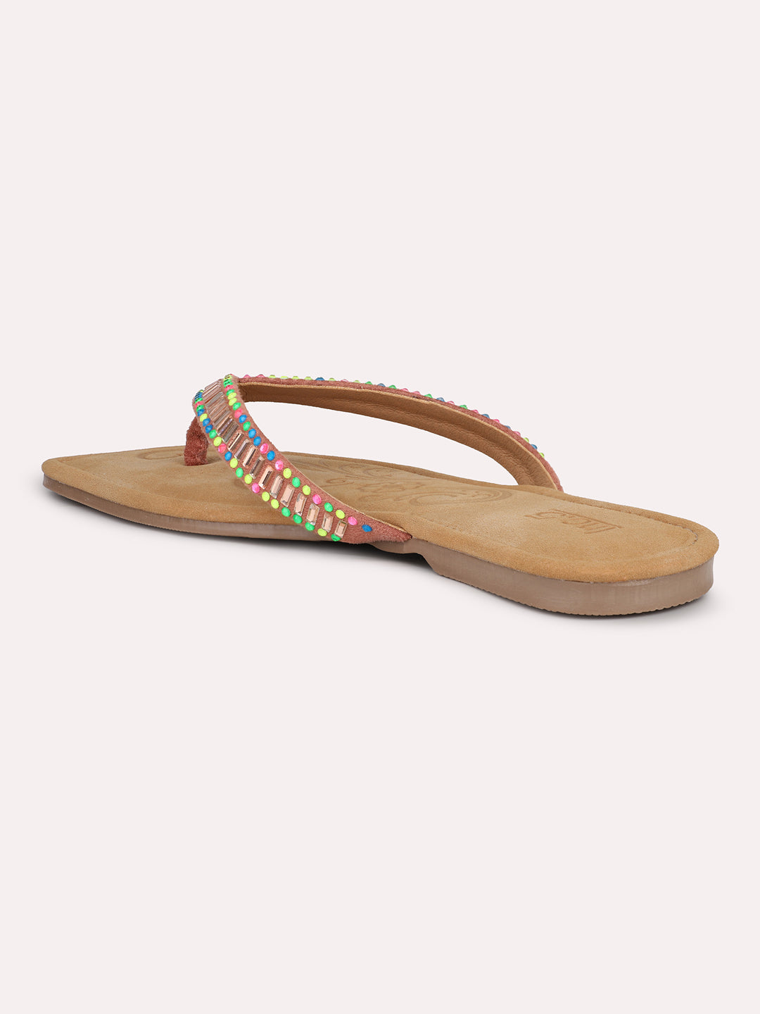 Women Rose Gold Multicoloured-Toned Open Toe Flats