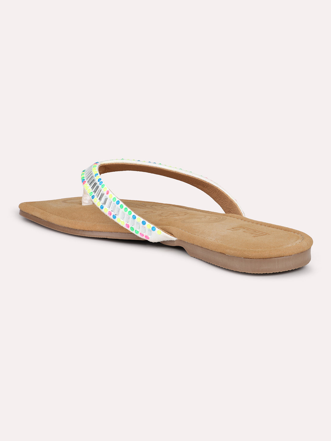 Women White Multicoloured-Toned Open Toe Flats