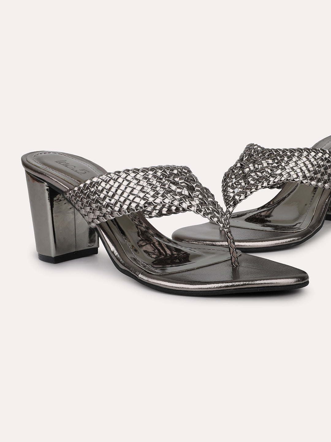 Women Pewter Textured Block Heels