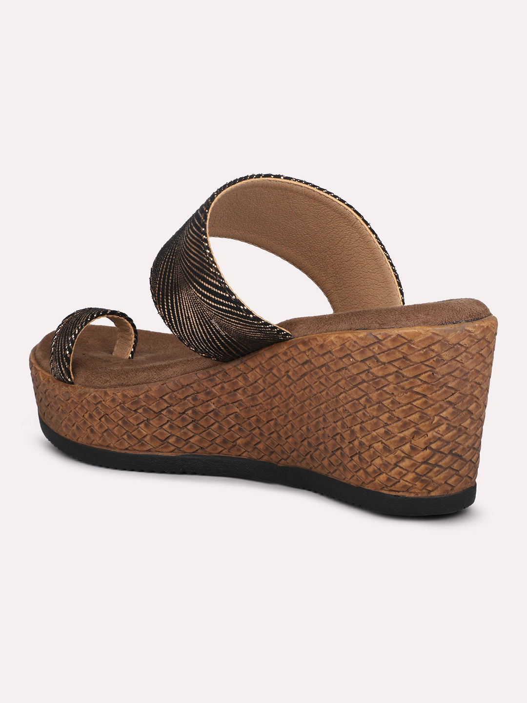 Women Antique Metallic Print One Toe Wedge Sandals