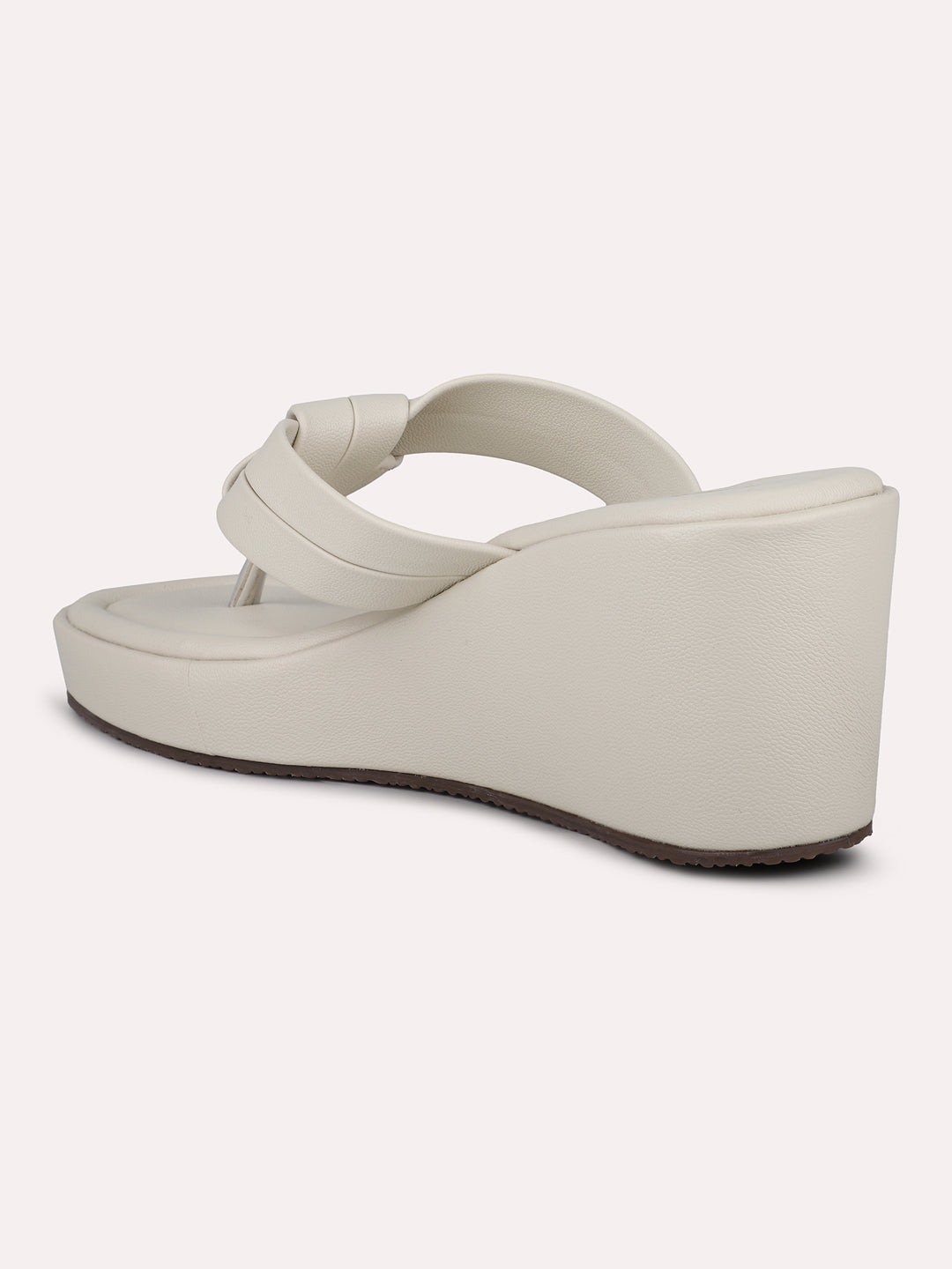 Women Cream Textured One Toe Wedge Heels