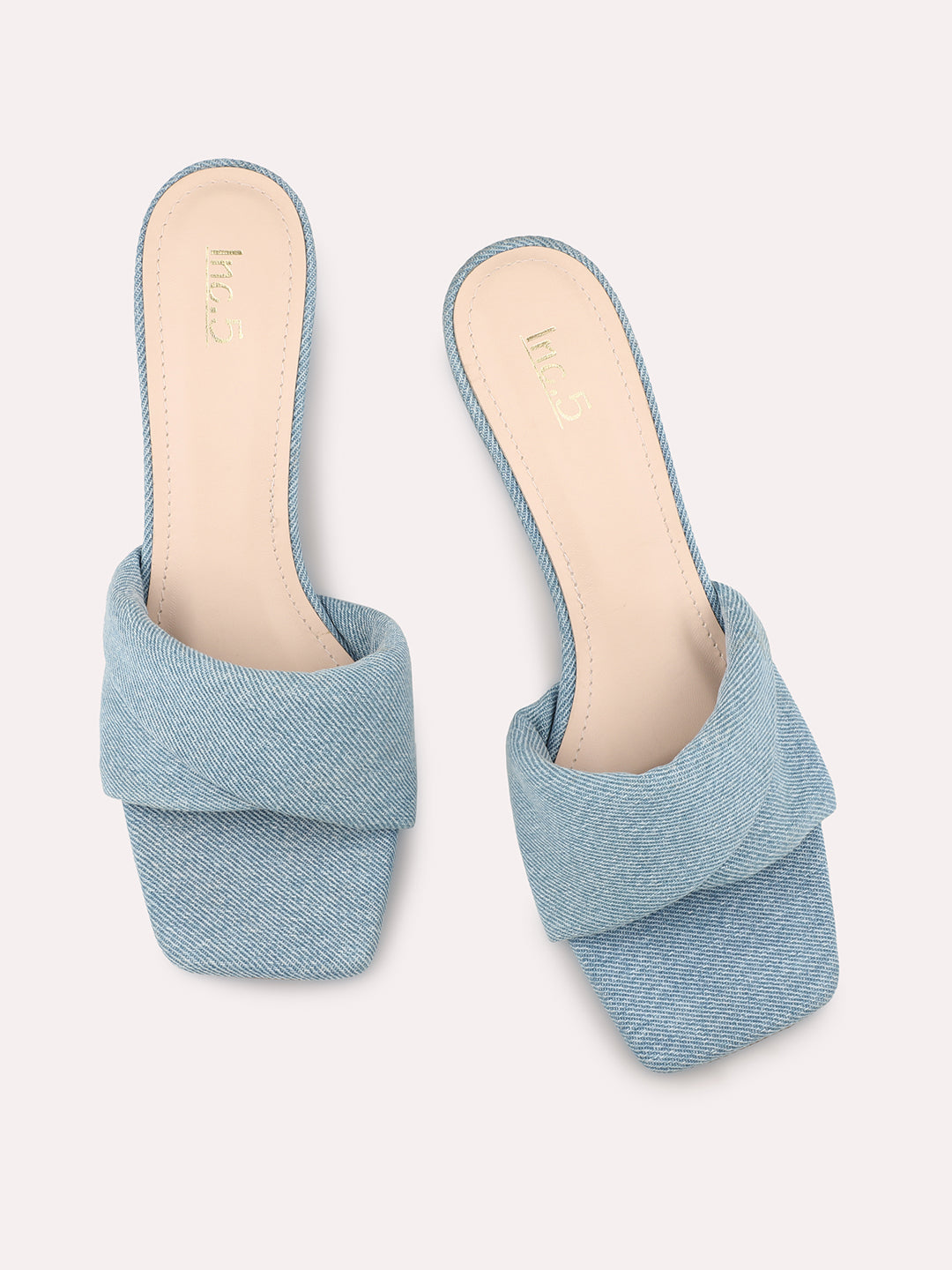 Women Blue Open Toe Denim Kitten Heels