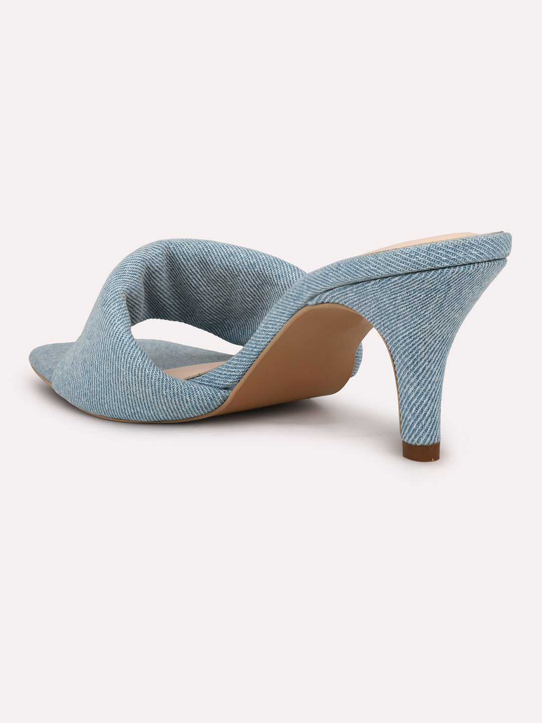 Women Blue Open Toe Denim Kitten Heels