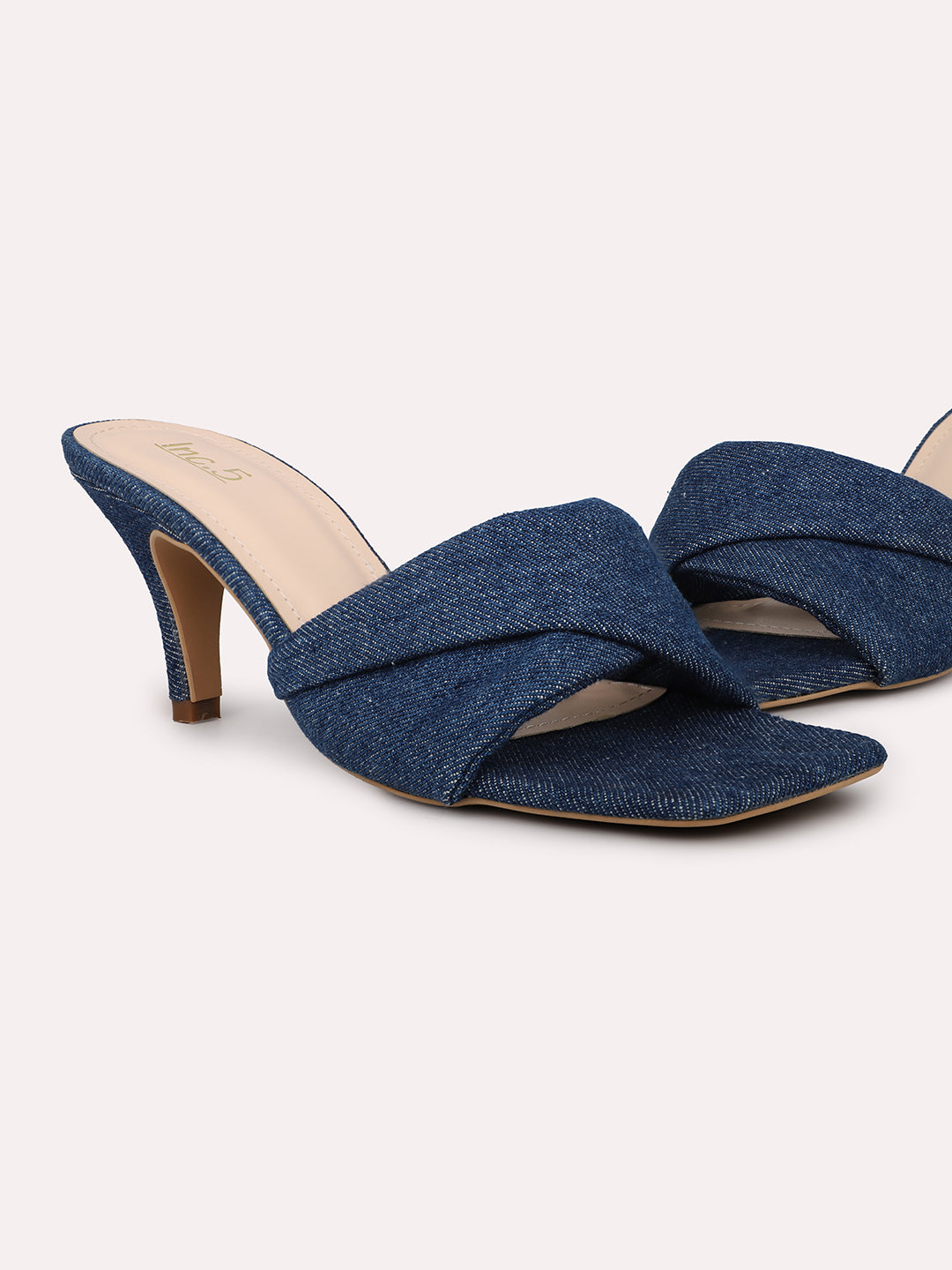 Women Navy Open Toe Denim Kitten Heels