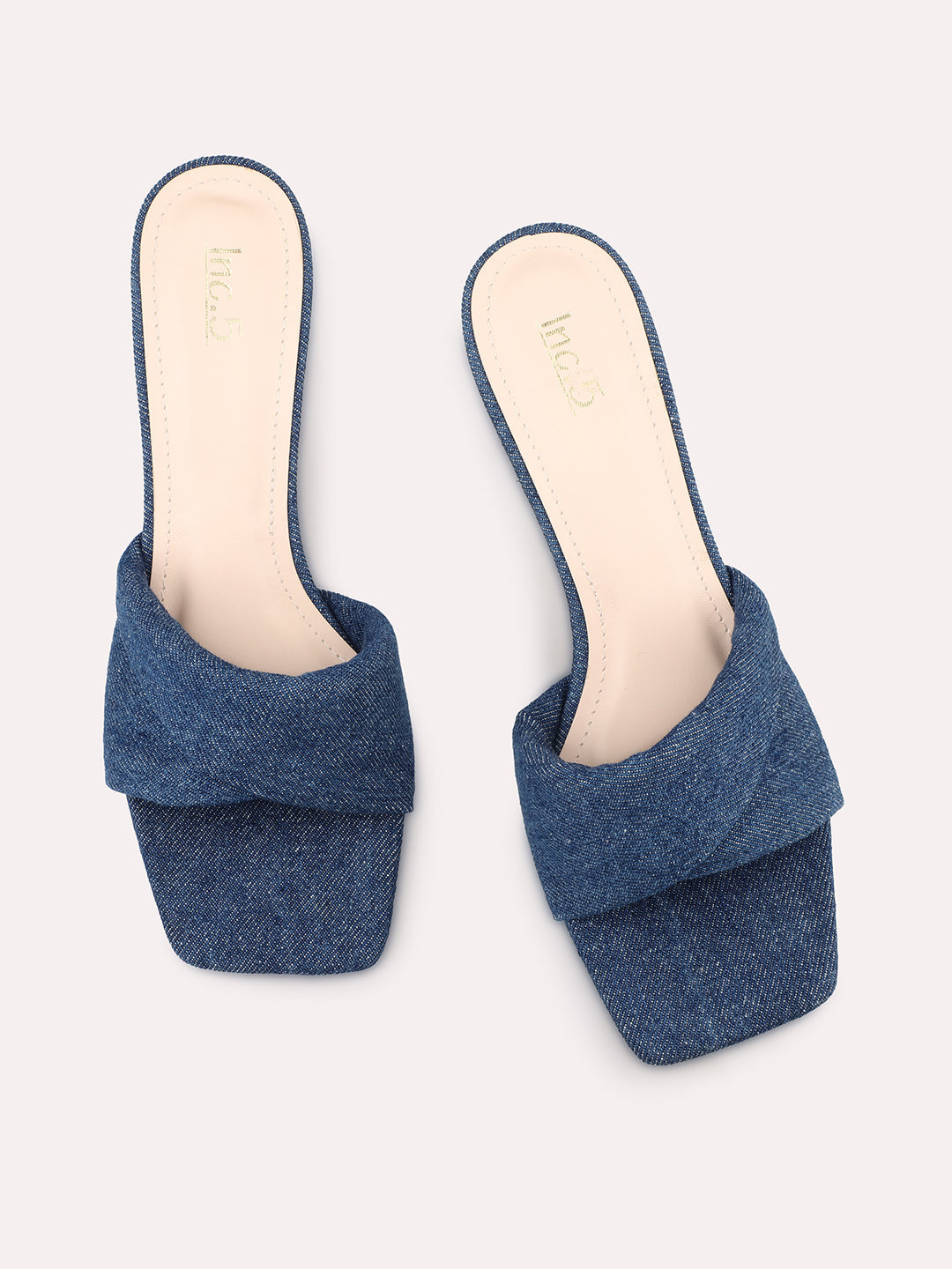 Women Navy Open Toe Denim Kitten Heels