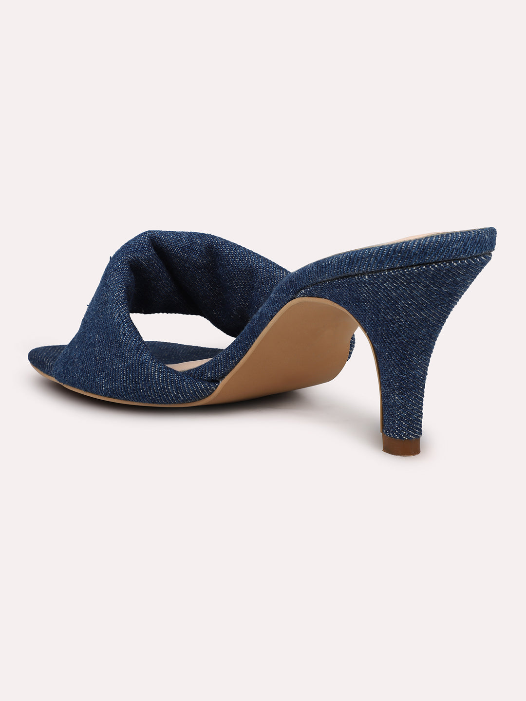 Women Navy Open Toe Denim Kitten Heels