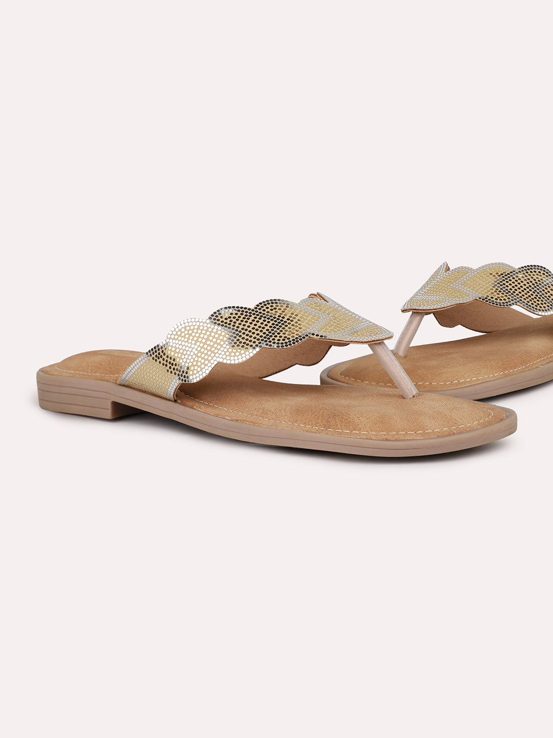 Women Beige & Silver-Toned One Toe Flats