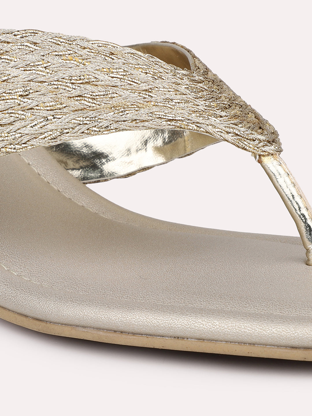 Women Gold Textured Open Toes Block Heels