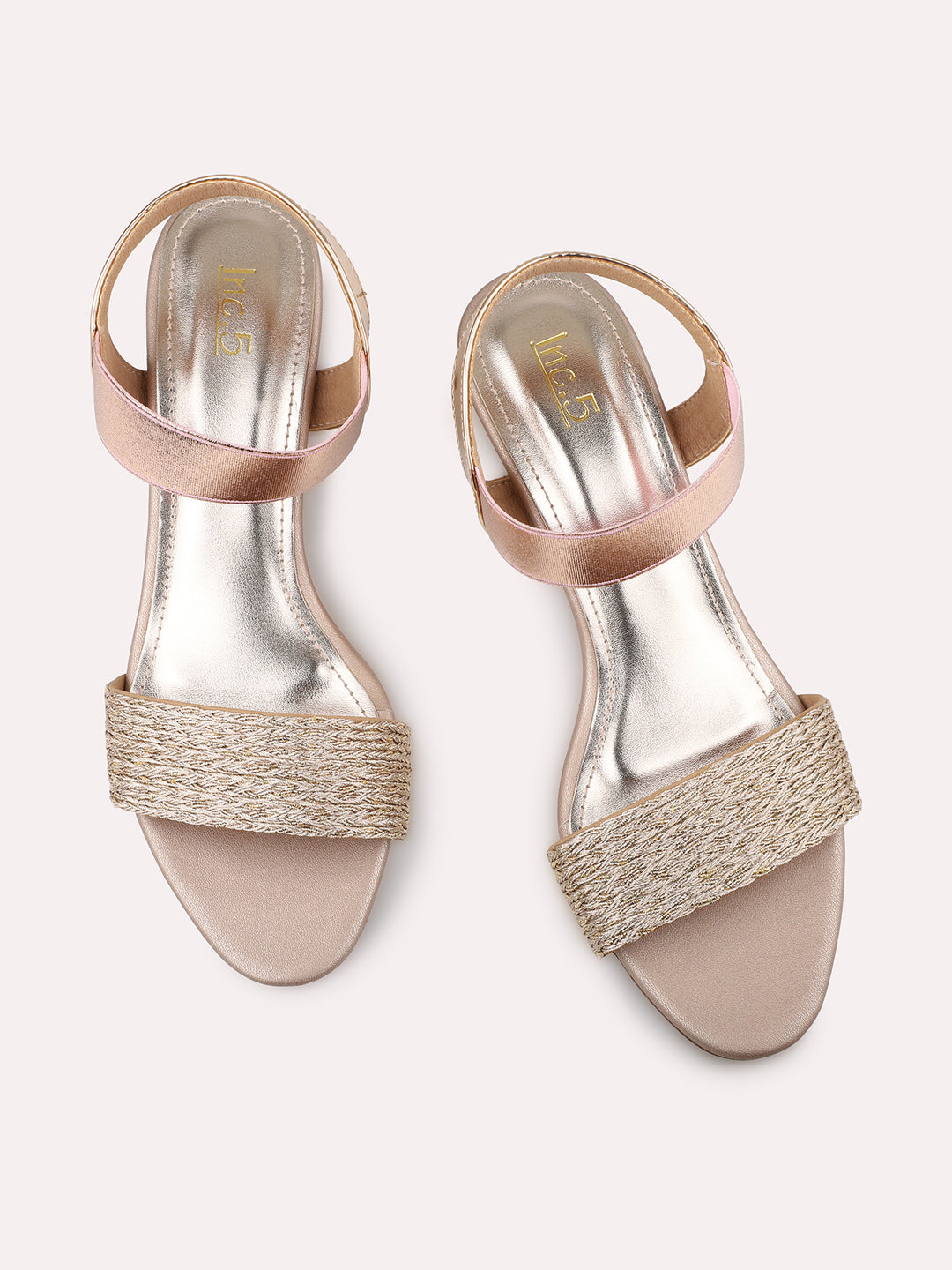 Women Rose Gold Textured Embellished Kitten Heels With Backstrap