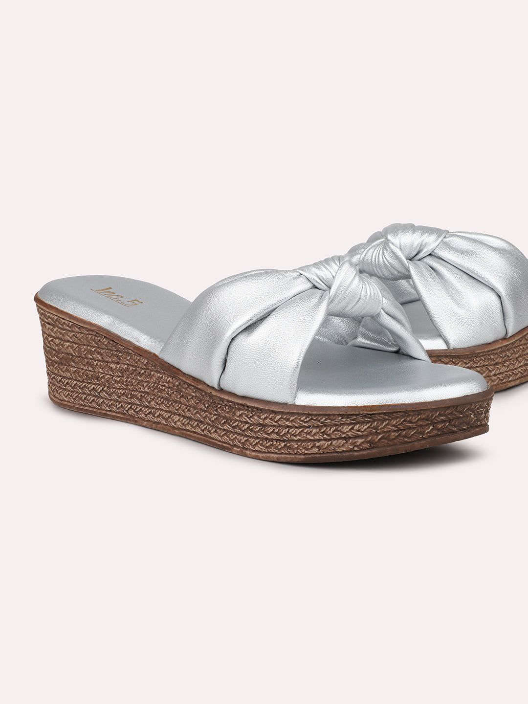 Women Silver Embellished Wedges With Knot Detail