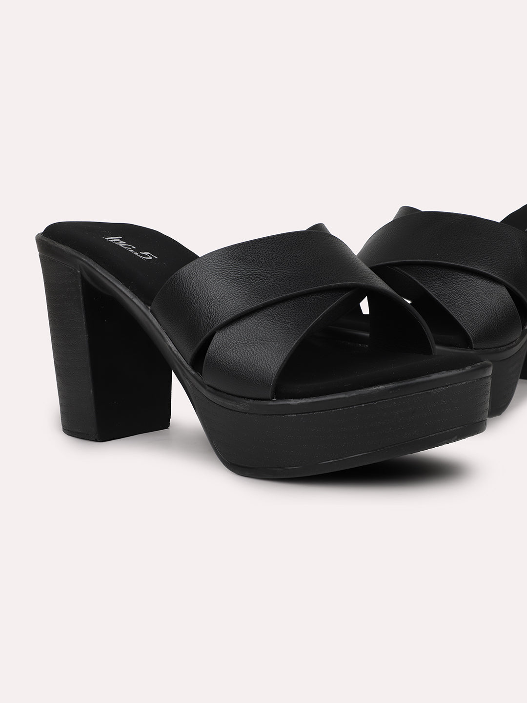 Women Black Solid Criss-Cross Detail Platform Heels