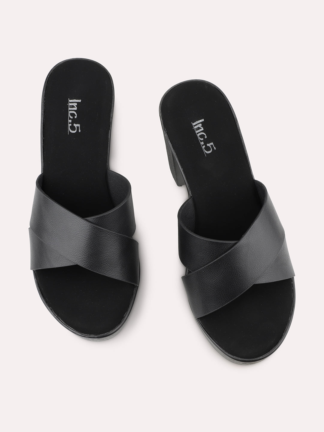 Women Black Solid Criss-Cross Detail Platform Heels