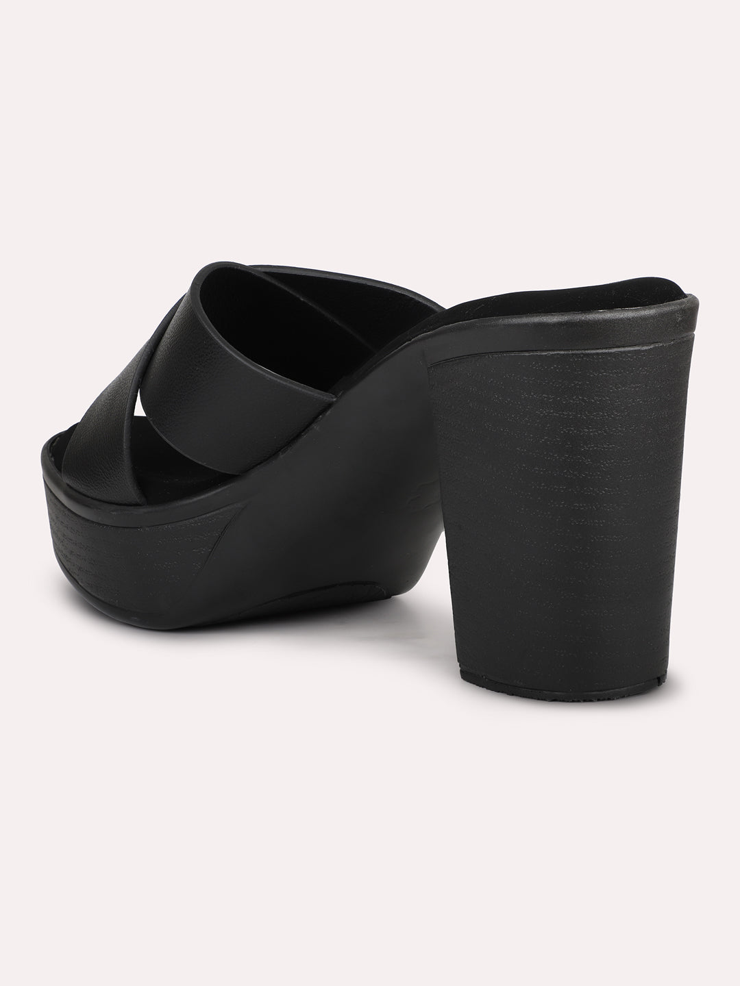 Women Black Solid Criss-Cross Detail Platform Heels