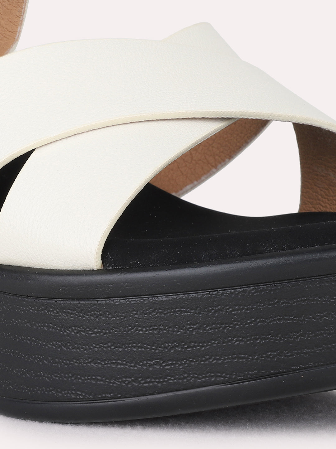 Womens Cream Party Wear Solid Round Toe Platform Heel Sandals