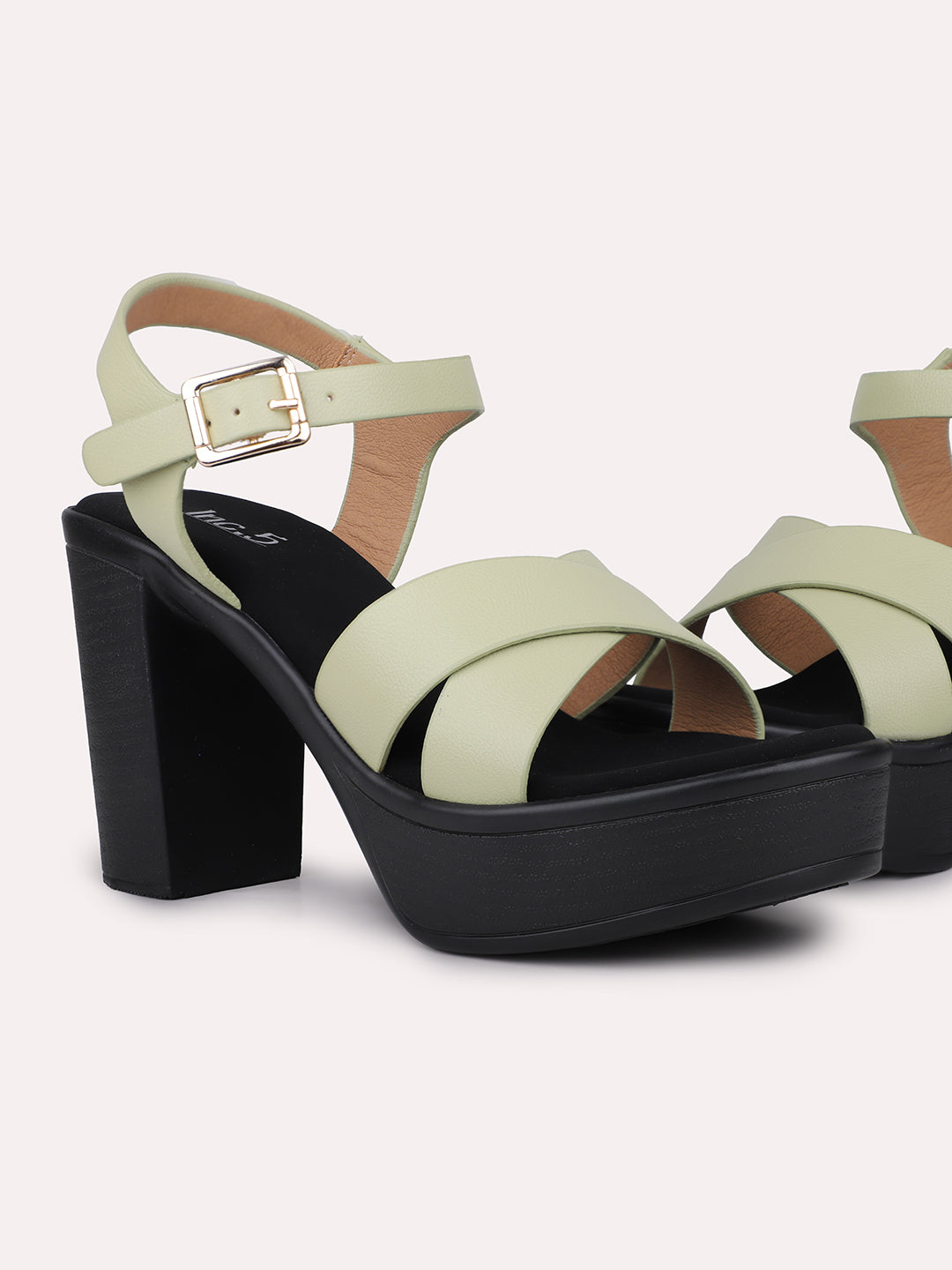 Women Pista Criss Cross Platform Heels With Buckle Details