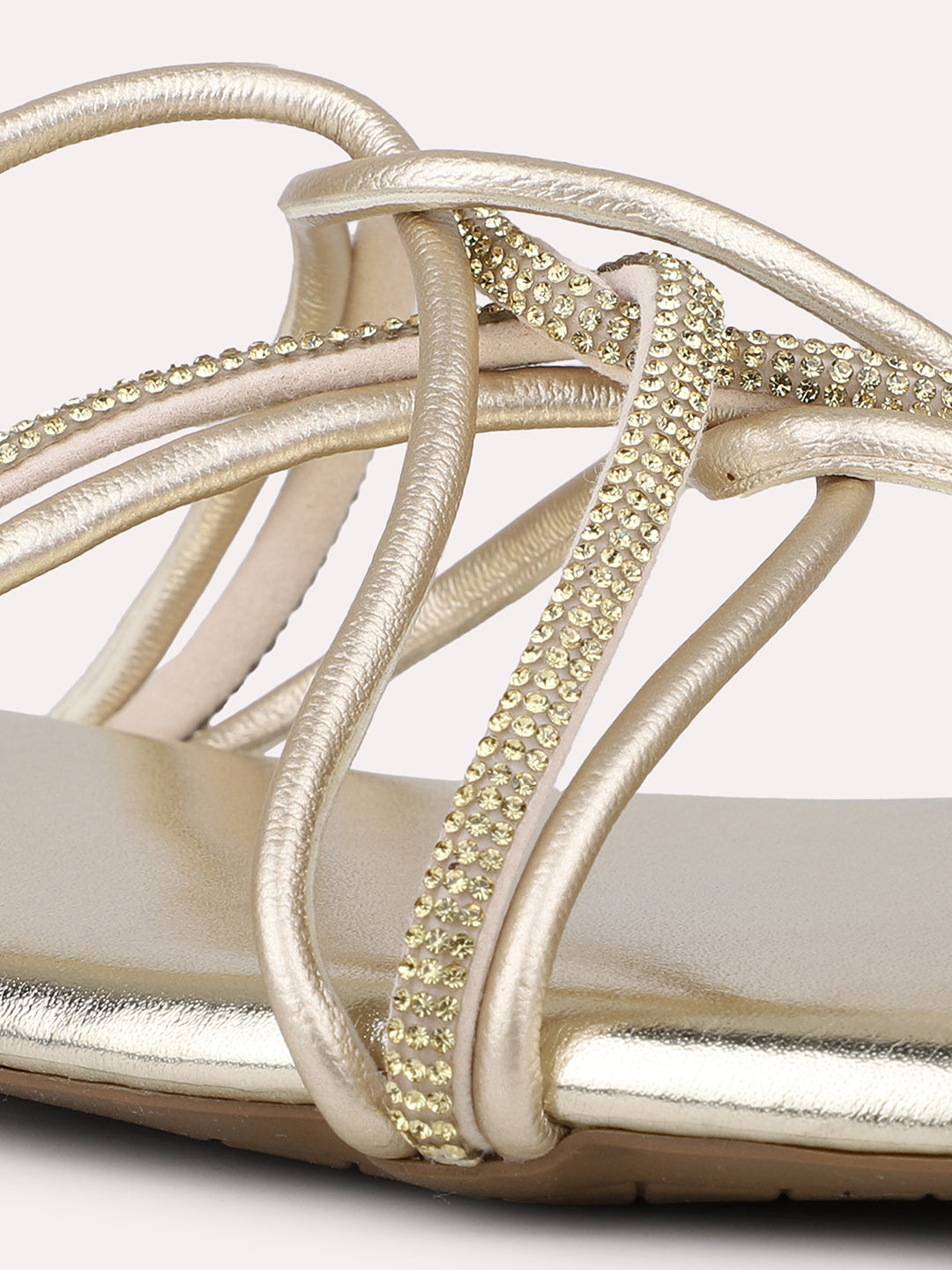 Women Gold-Toned Embellished Strappy Open Toe Flats