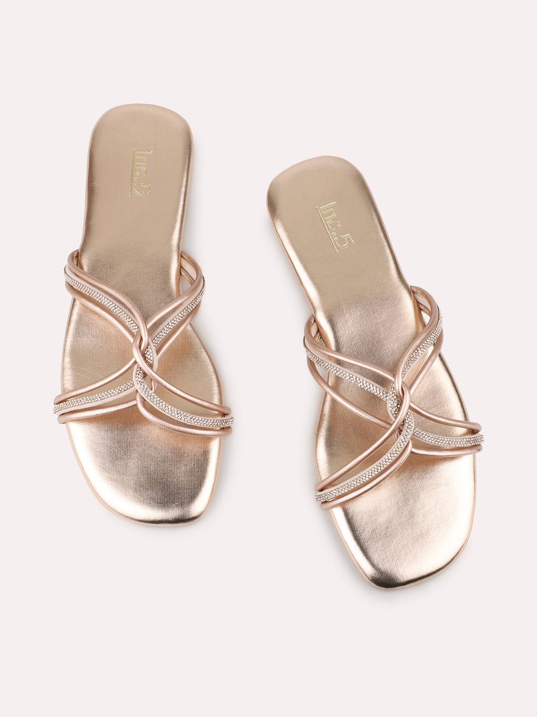 Women Rose Gold-Toned Embellished Strappy Open Toe Flats