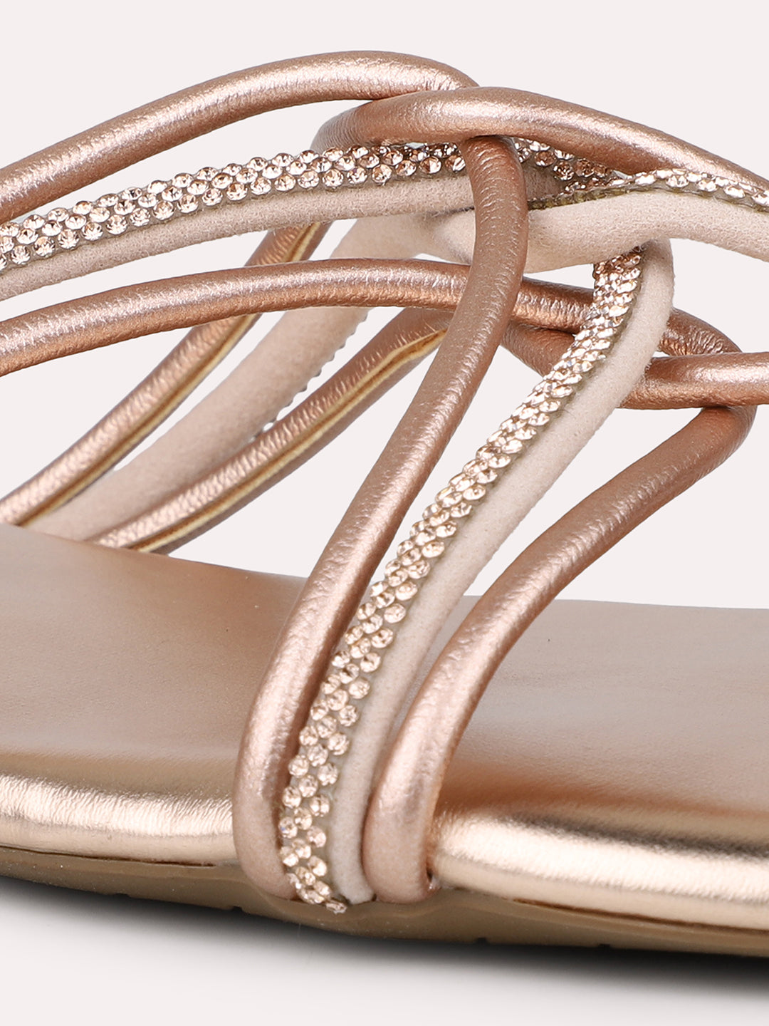 Women Rose Gold-Toned Embellished Strappy Open Toe Flats