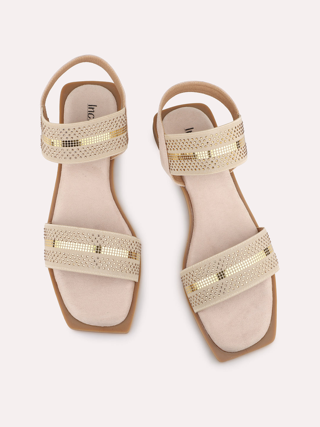 Women Beige & Gold-Toned Open One Toe Flats With Backstrap