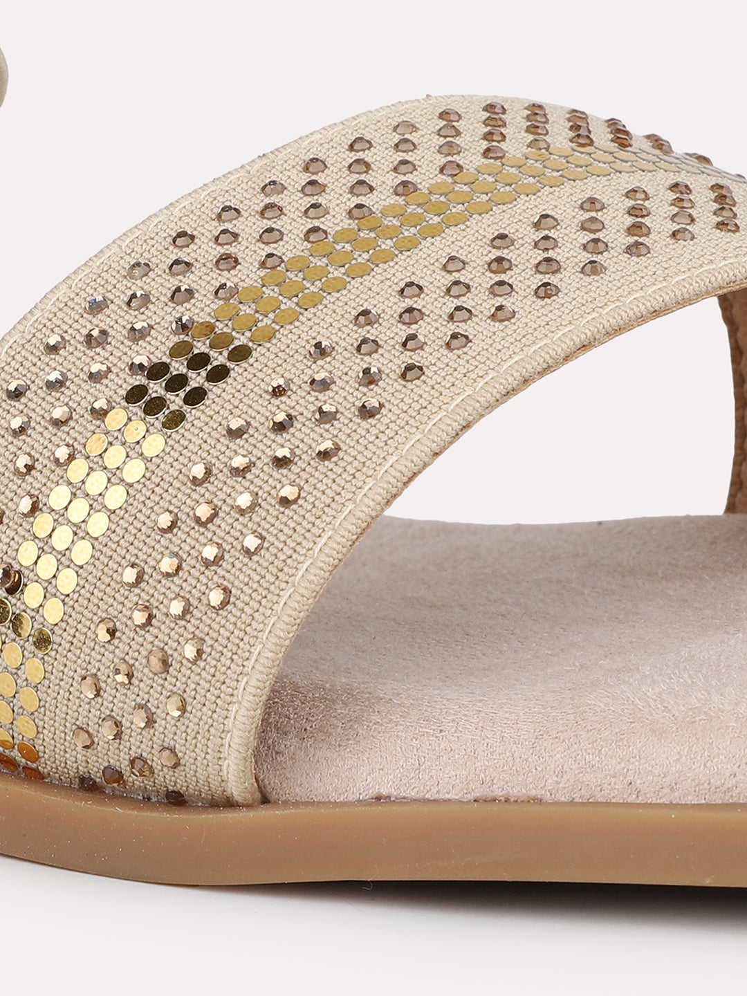 Women Beige & Gold-Toned Open One Toe Flats With Backstrap