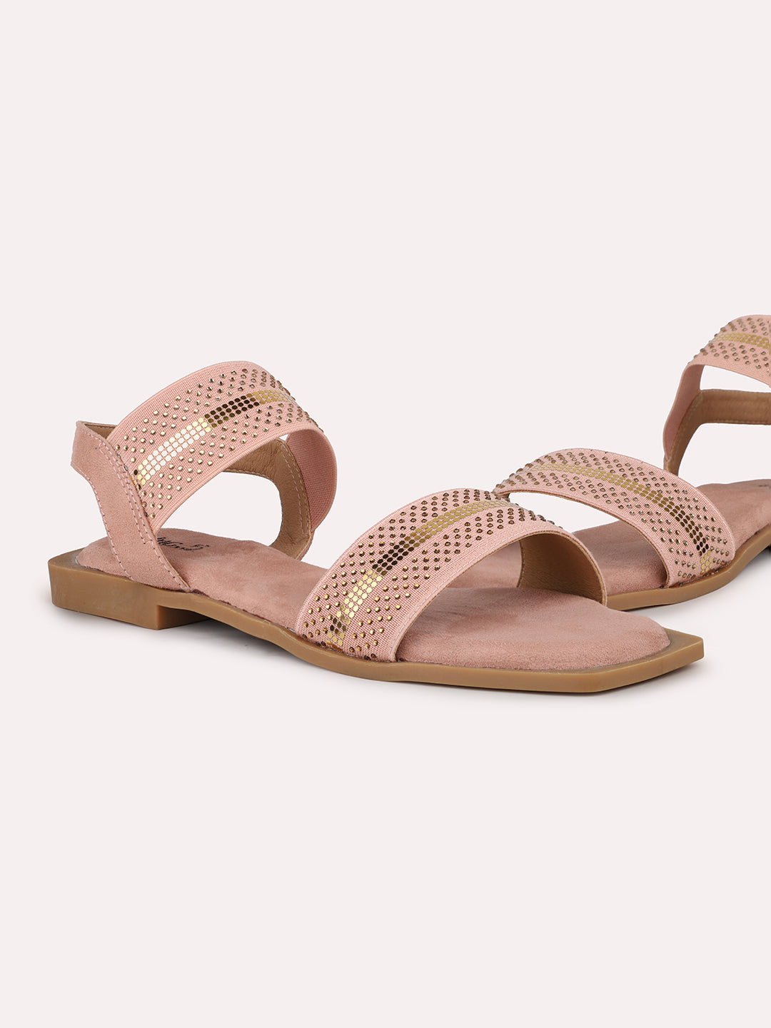 Women Peach & Gold-Toned Open One Toe Flats With Backstrap