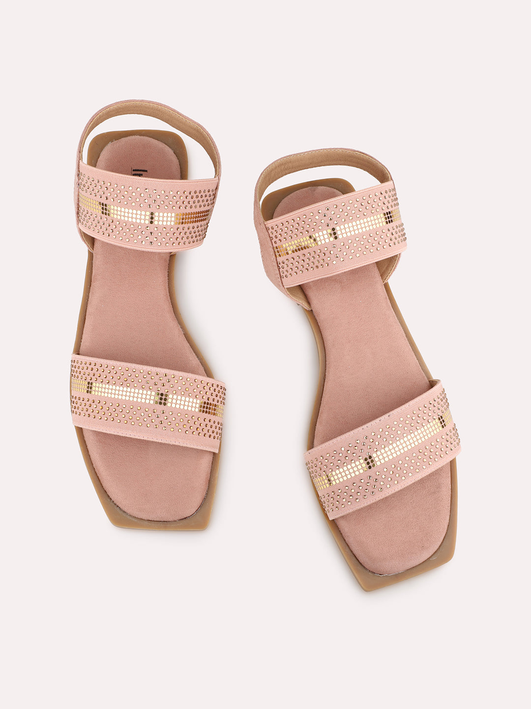 Women Peach & Gold-Toned Open One Toe Flats With Backstrap