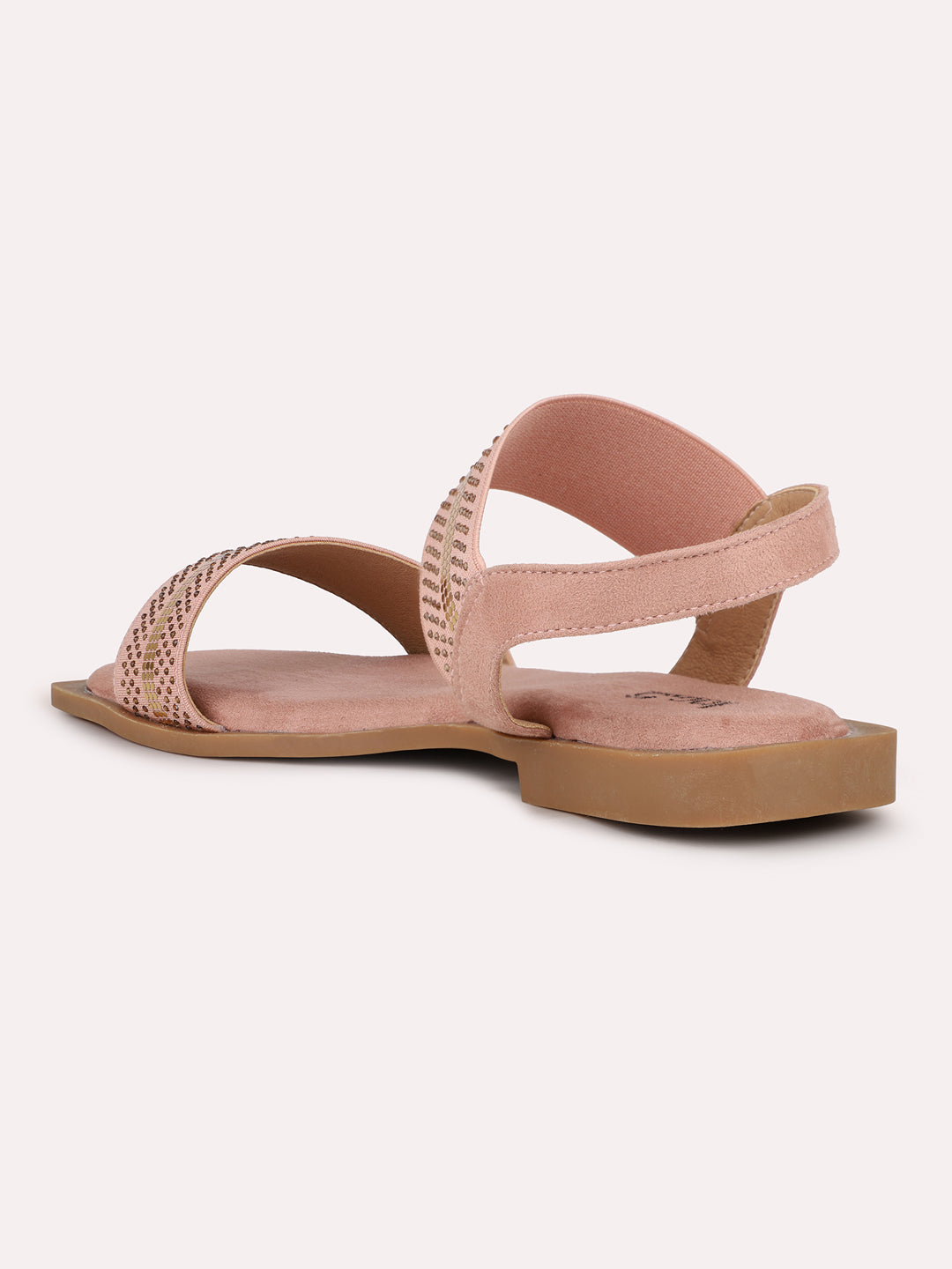 Women Peach & Gold-Toned Open One Toe Flats With Backstrap