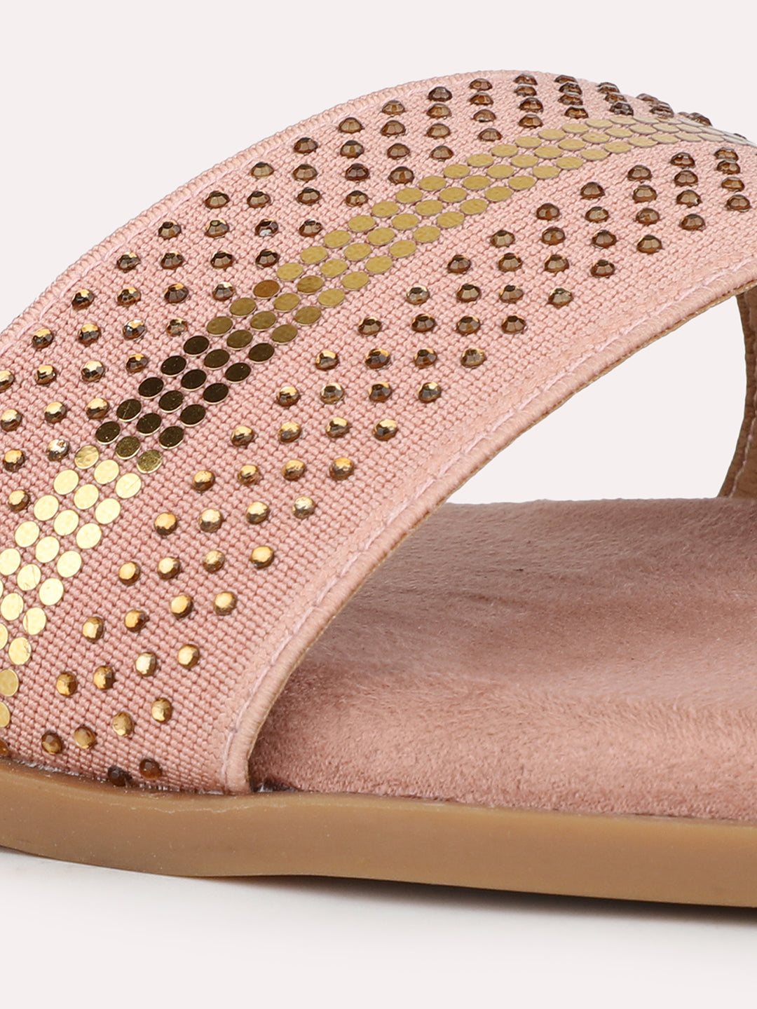 Women Peach & Gold-Toned Open One Toe Flats With Backstrap