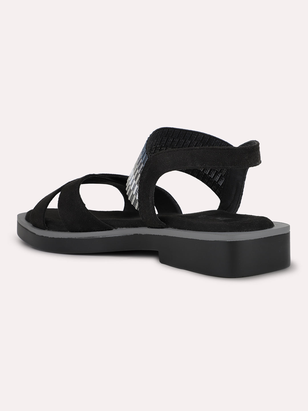 Womens Black Casual Open toe Flat Sandals