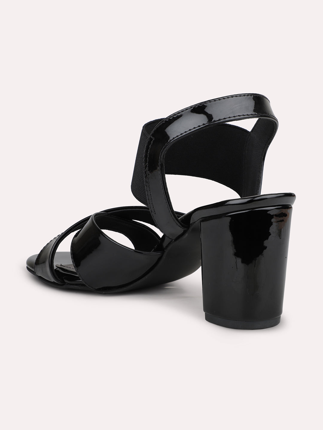 Women Black Criss-Cross Strap Block Heels With Backstrap