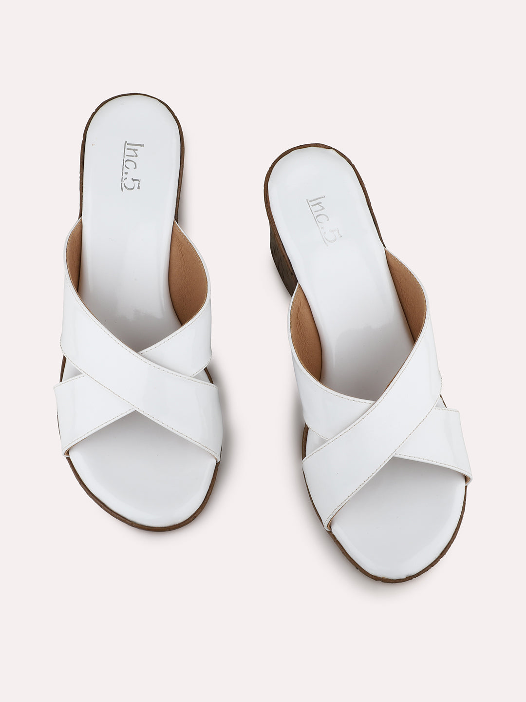 Women White Criss-Cross Wedge Heels