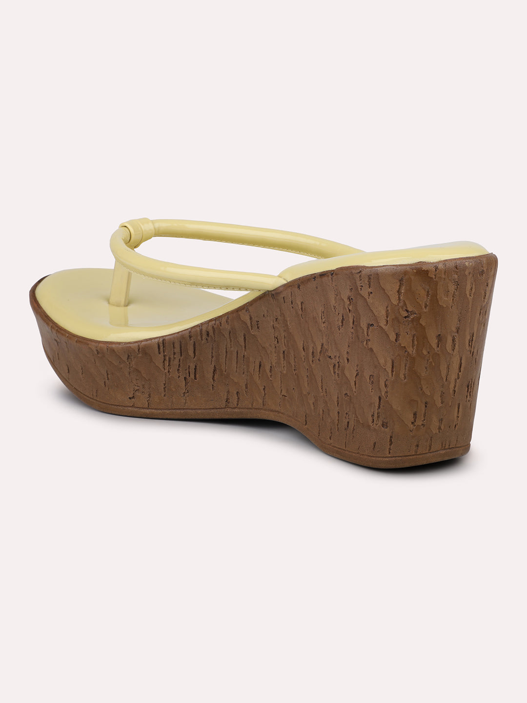 Women Yellow Solid Wedges with Knot Detail