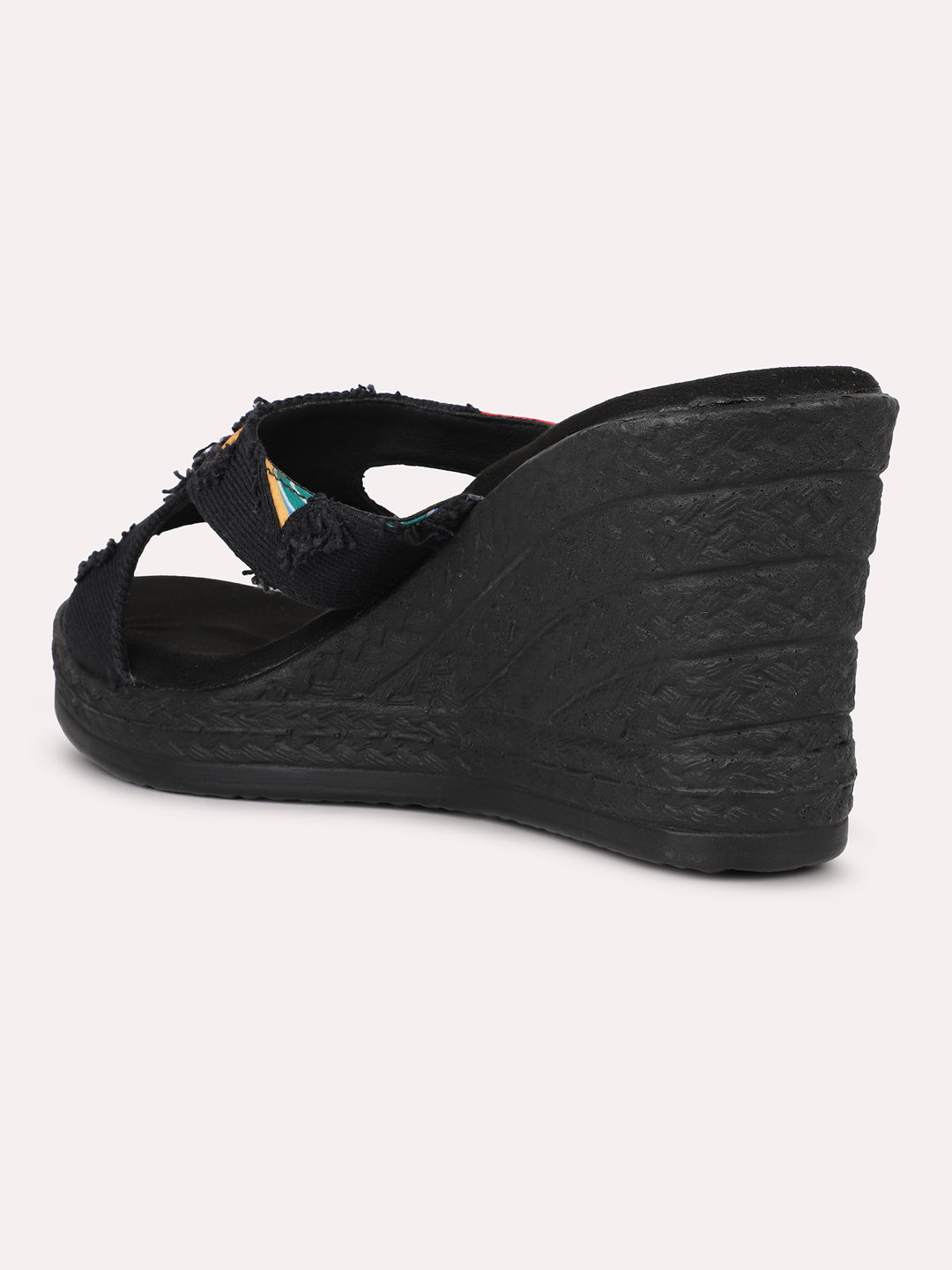 Women Black Colourblocked Wedge Heels