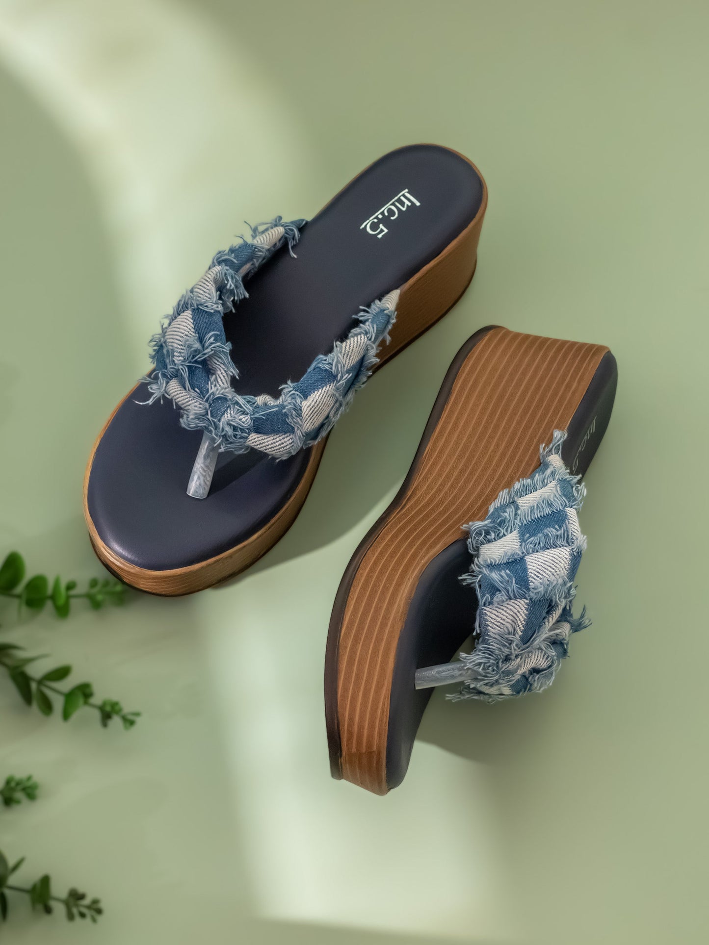 Womens Blue Casual Printed Thong Wedges Sandals