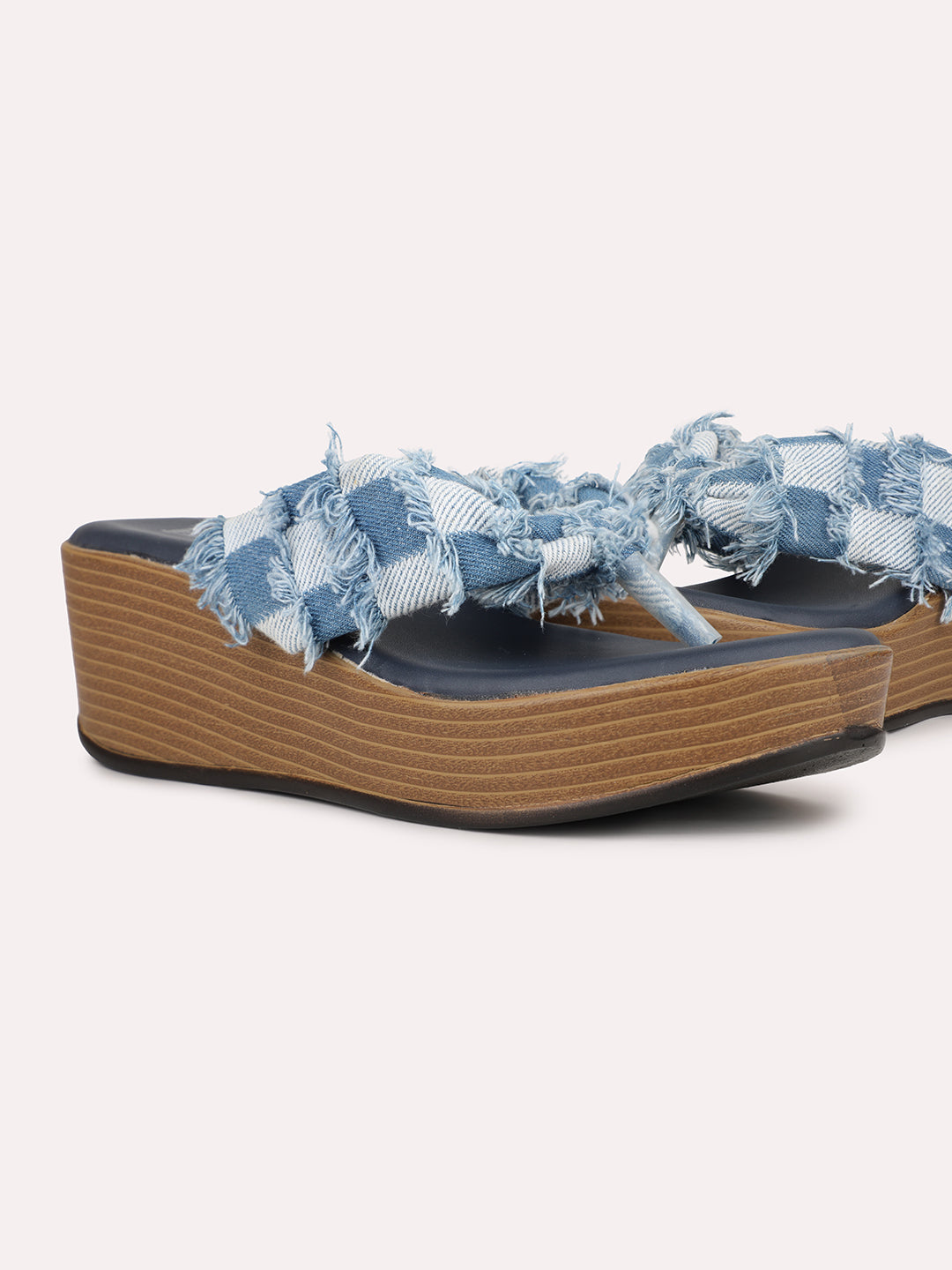 Womens Blue Casual Printed Thong Wedges Sandals