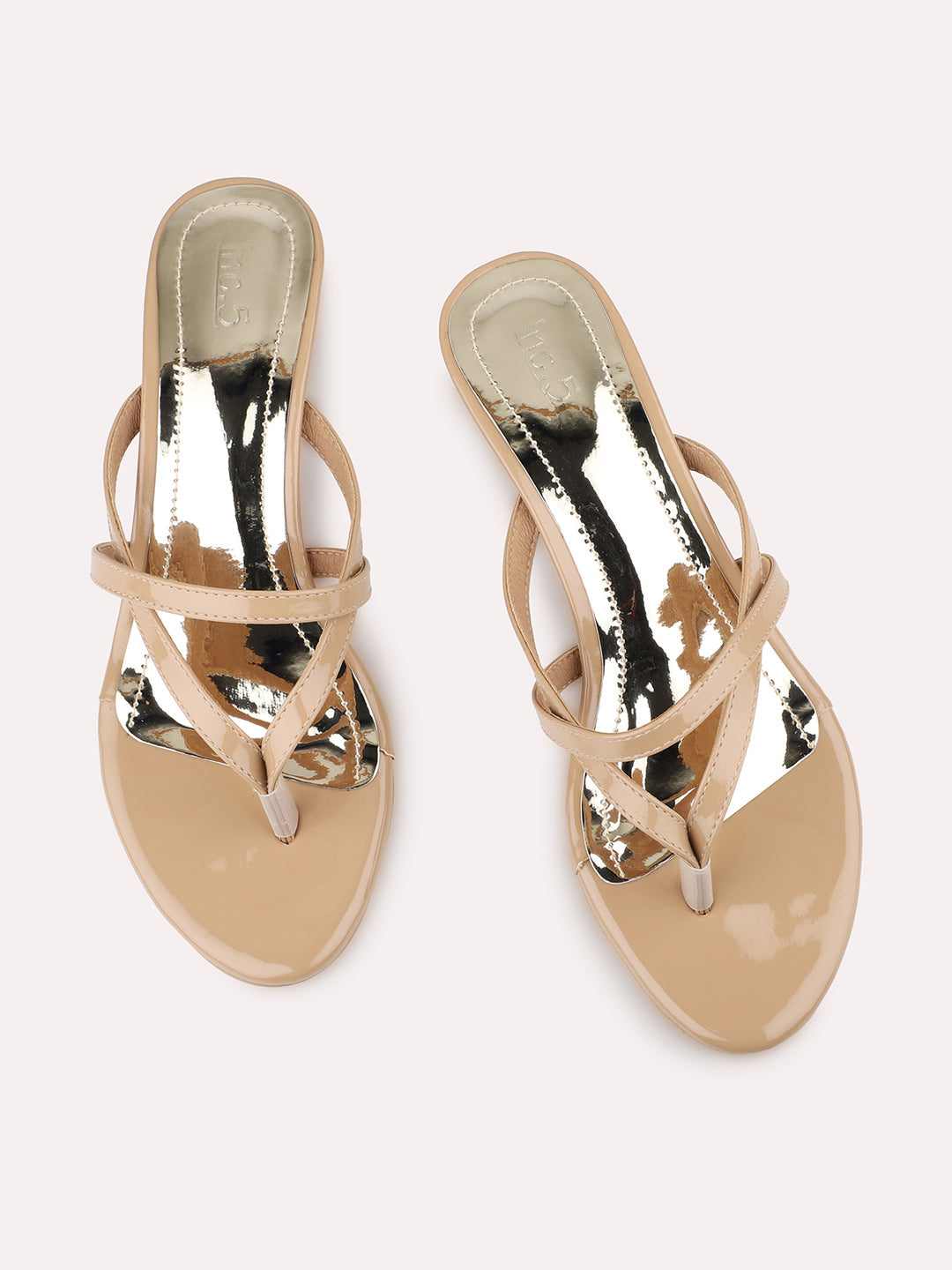 Women Beige Strappy Open Toe Kitten Heels