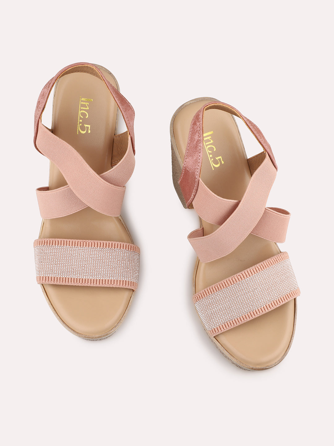 Women Peach Textured Platform Heels With Backstrap