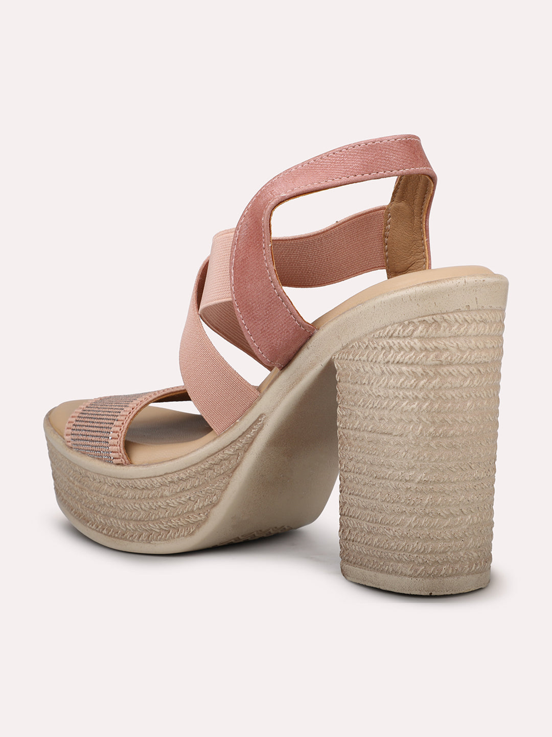 Women Peach Textured Platform Heels With Backstrap