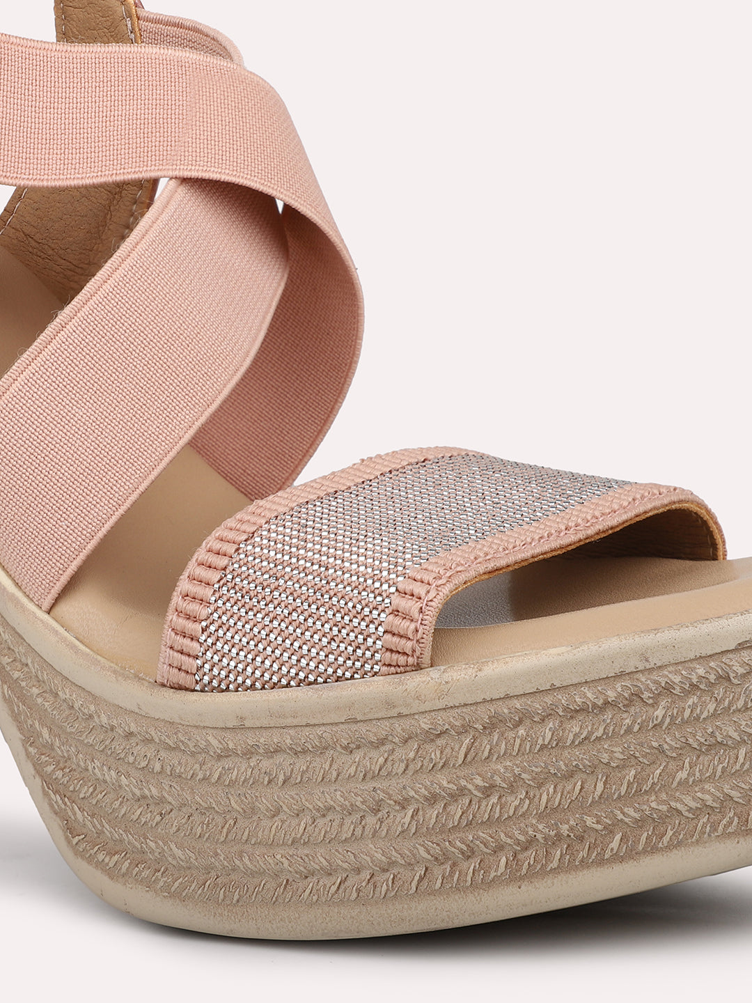 Women Peach Textured Platform Heels With Backstrap