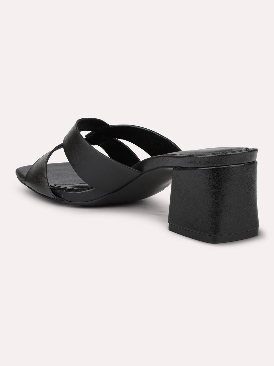 Women Black Solid Open Toe Block Heel