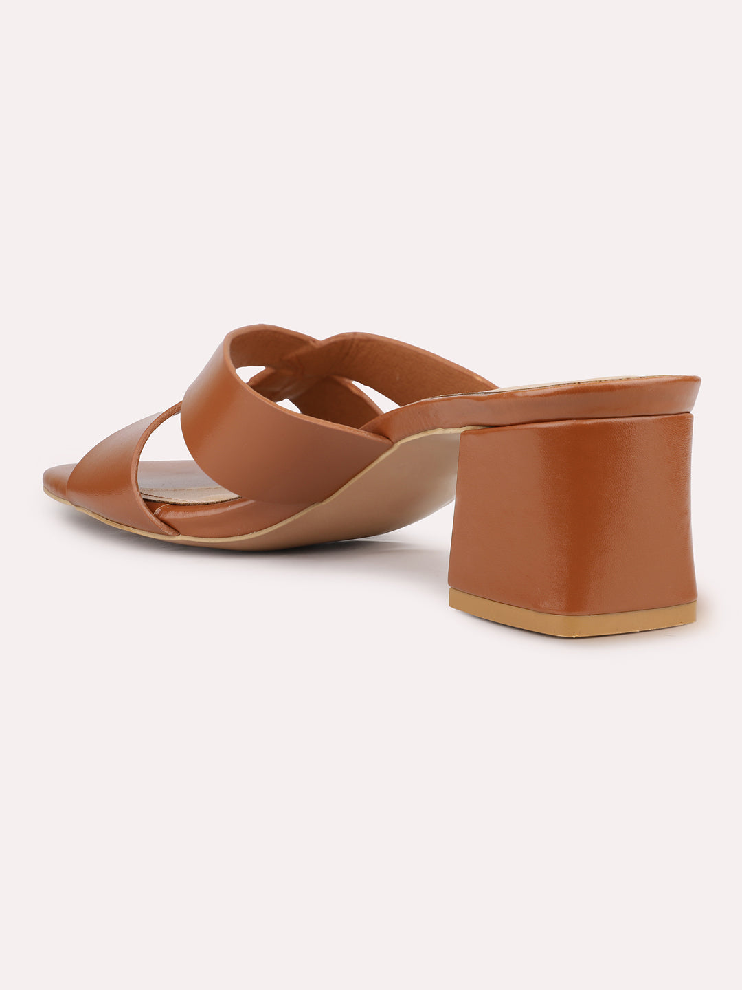 Womens Tan Casual Open toe Block Heel Mules