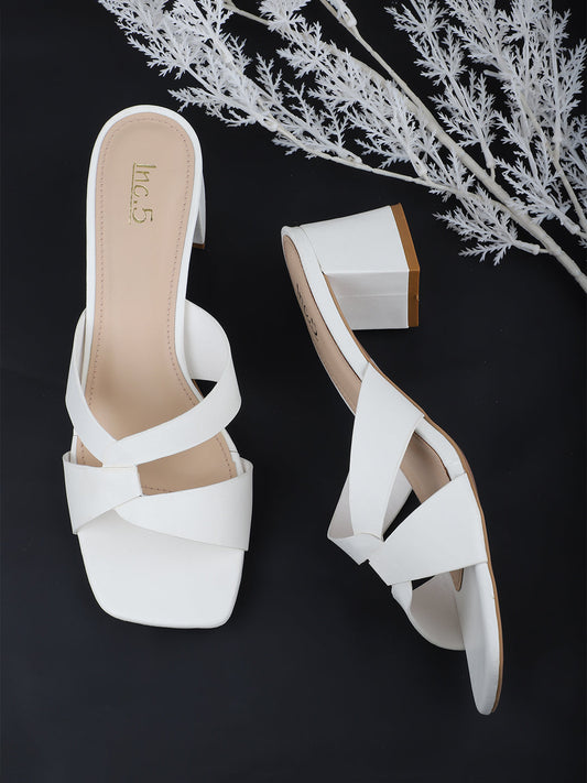 Women White Solid Open Toe Block Heel