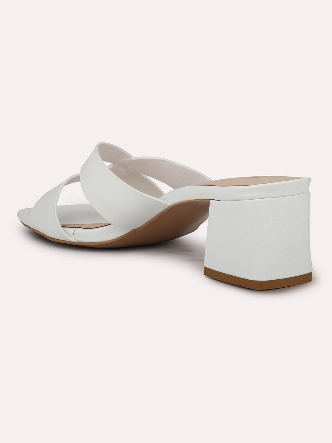 Women White Solid Open Toe Block Heel