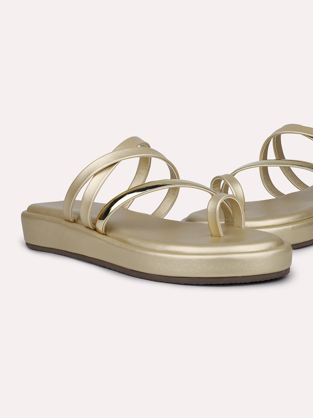 Women Gold-Toned Strappy One Toe Flats